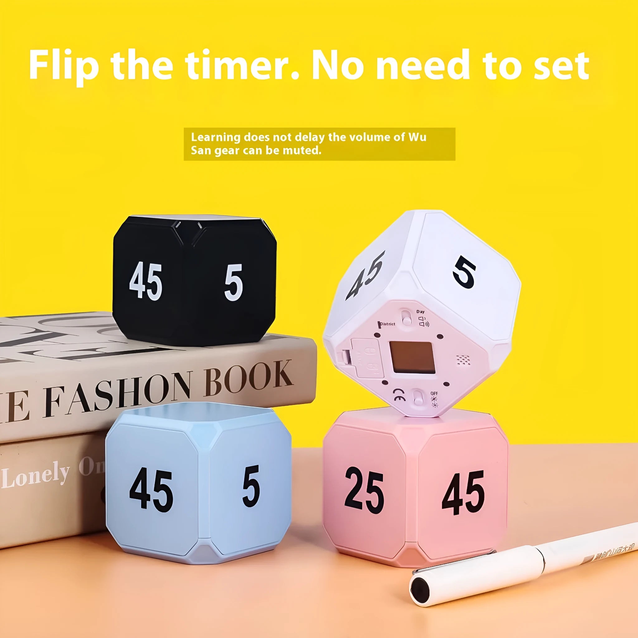 Electronic timer with four colour options white black pink blue for kitchen or study use