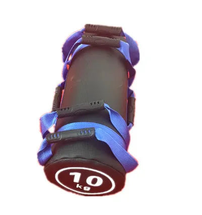 White PVC training sandbag for fitness and weight lifting, shown with weight options from 5KG to 30KG.