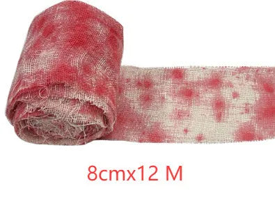 Blood-red dyed gauze bandage rolled for Halloween costumes and horror decorations with 8cm width