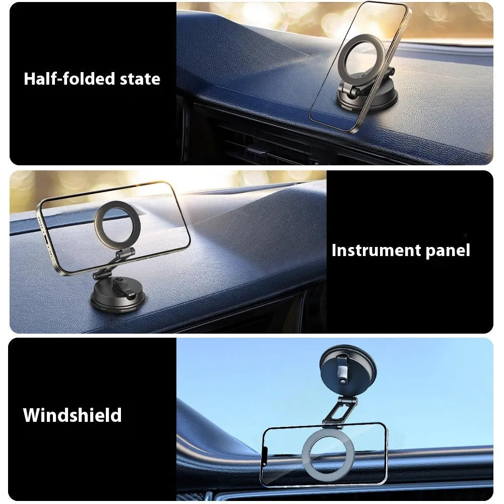 Black H154 car magnetic phone holder with suction cup mounted on a car windscreen