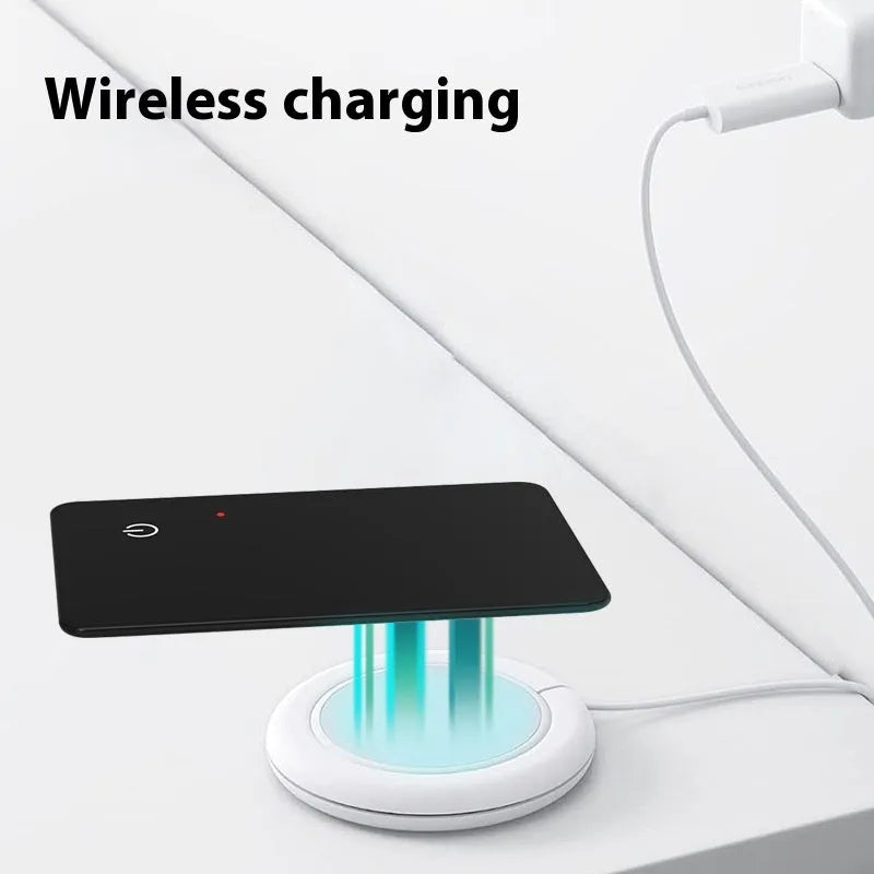 Black NFC pet tracking card with wireless charging, measuring 85mm by 54mm with hanging hole