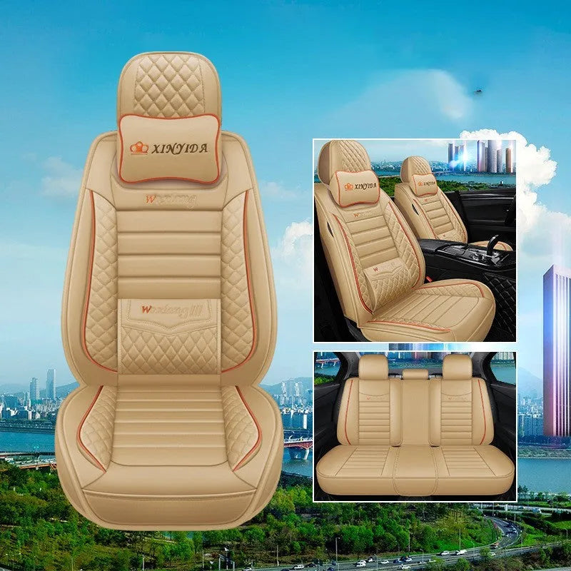 Universal car seat cushion with high elastic sponge filler in red, green, and black colour options.