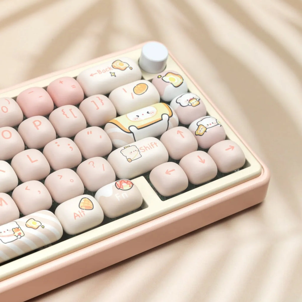 MOG Steamed Bread Bread Bear themed PBT keycap set with 143 keys for mechanical keyboards.