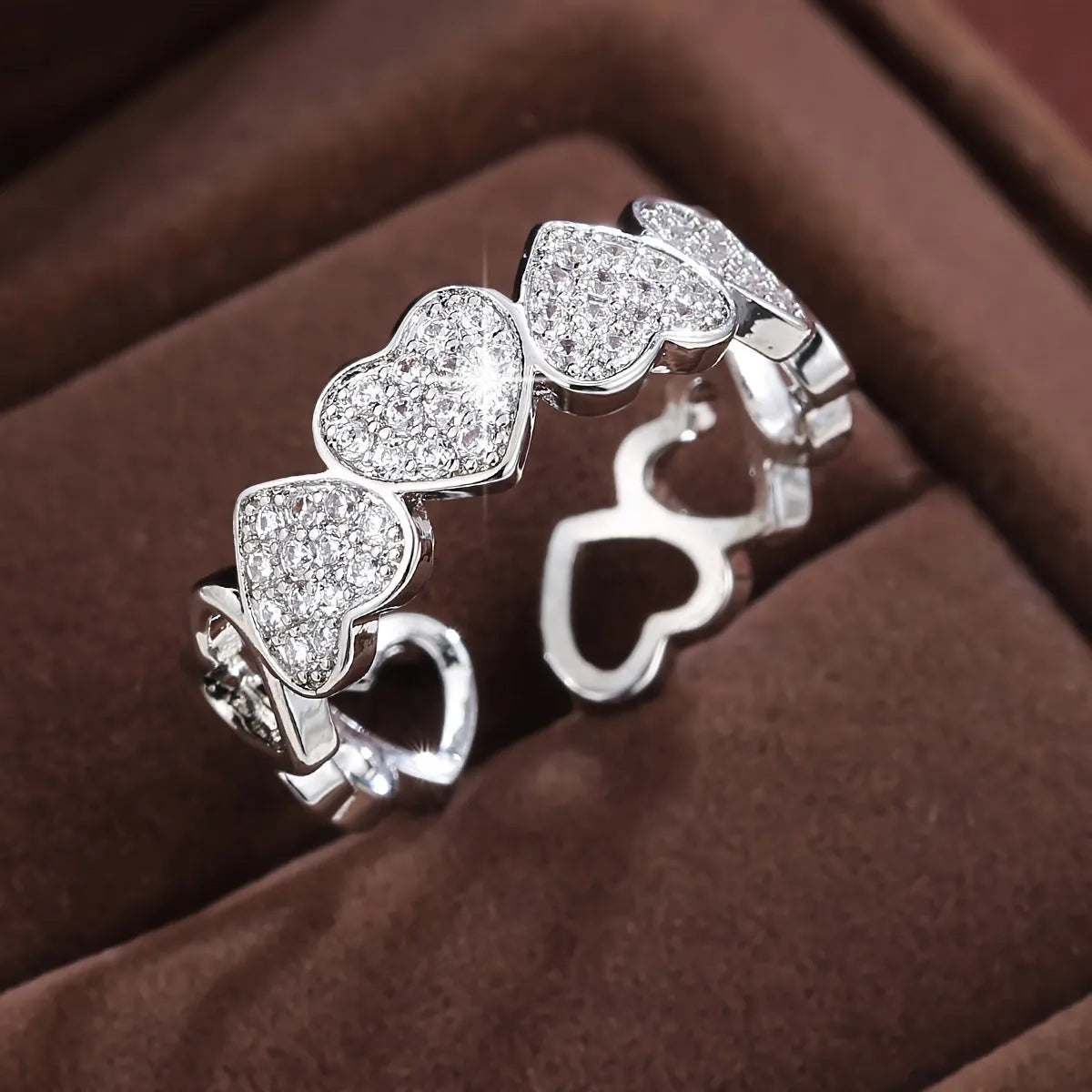 Adjustable geometric heart ring for couples in gold or silver finish