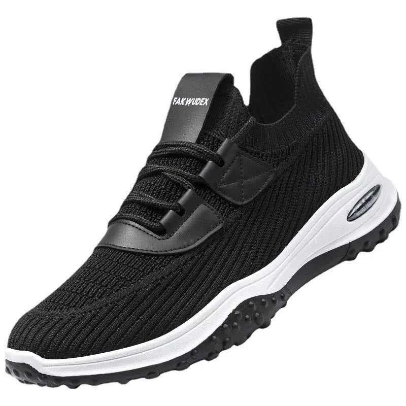 Black Flyknit low top running shoes with mesh lining and plastic sole