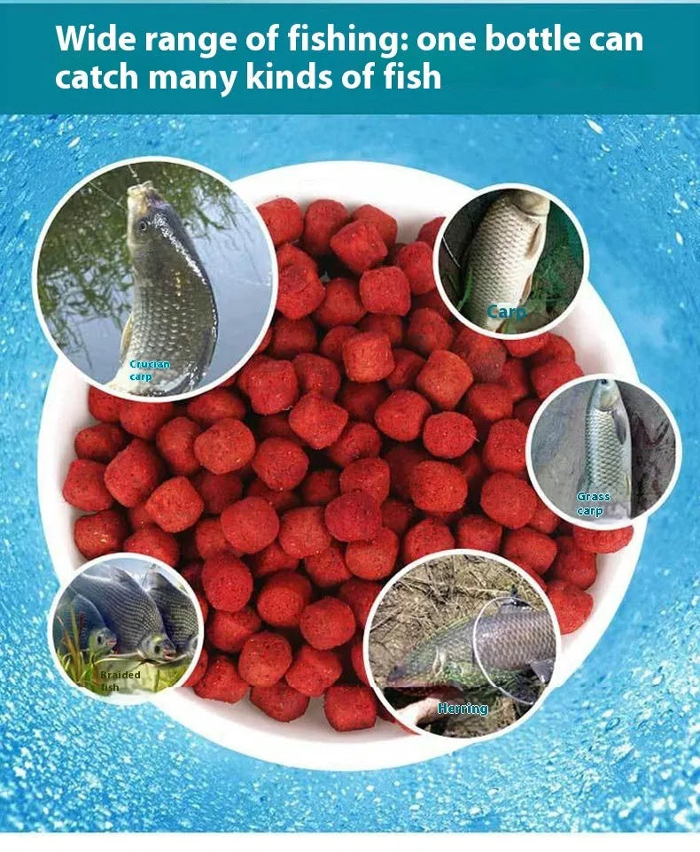 Grass green lazy particle fishing bait for freshwater crucian carp in plastic bottle packaging