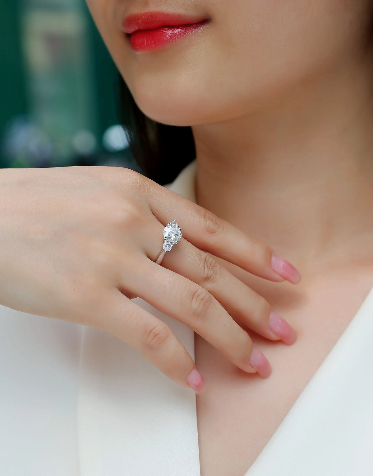 Three Reincarnations wedding ring set with 2-carat moissanite stone in gold-plated S925 silver band, gift box packaging