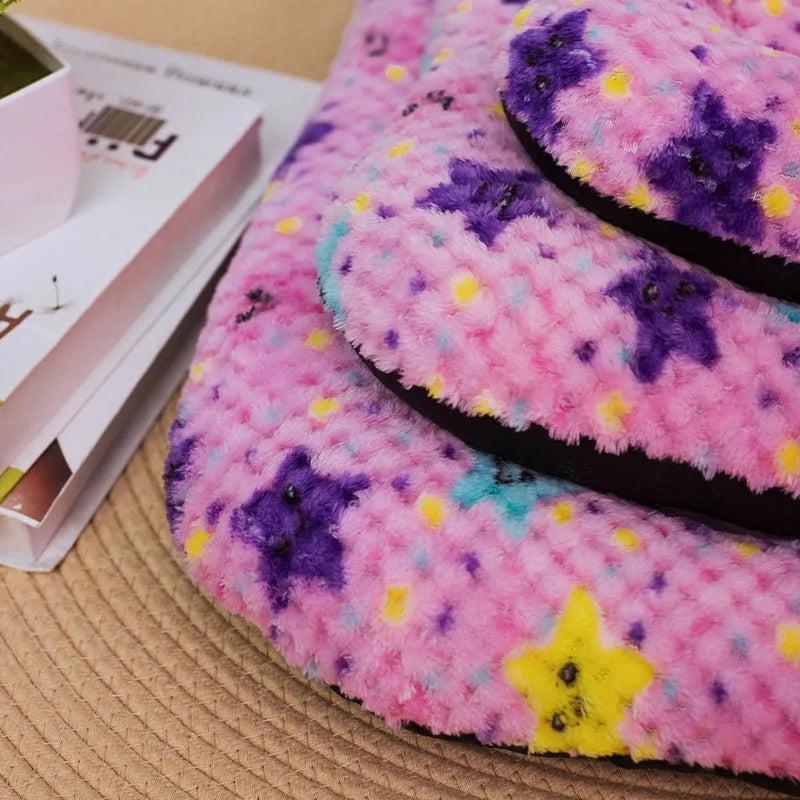 Flannel non-slip double layer dog bed with cute print, available in 35x50cm size, warm comfort for small dogs