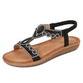 Women's frosted bohemian sandals with rhinestone decoration, elastic band, and solid colour PU upper