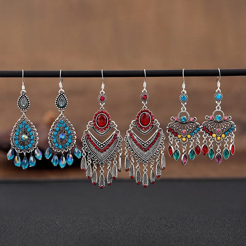 Retro long fringe drop earrings in Smart Water Drop Purple colour with alloy construction.