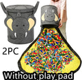 Green felt cube storage bag with pull rope closure shown as toy play mat