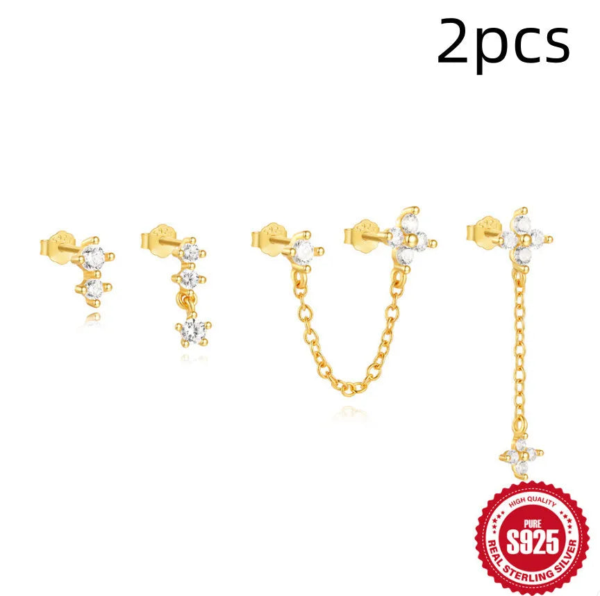 S925 sterling silver clover petal earrings with geometric design in gold electroplated finishes