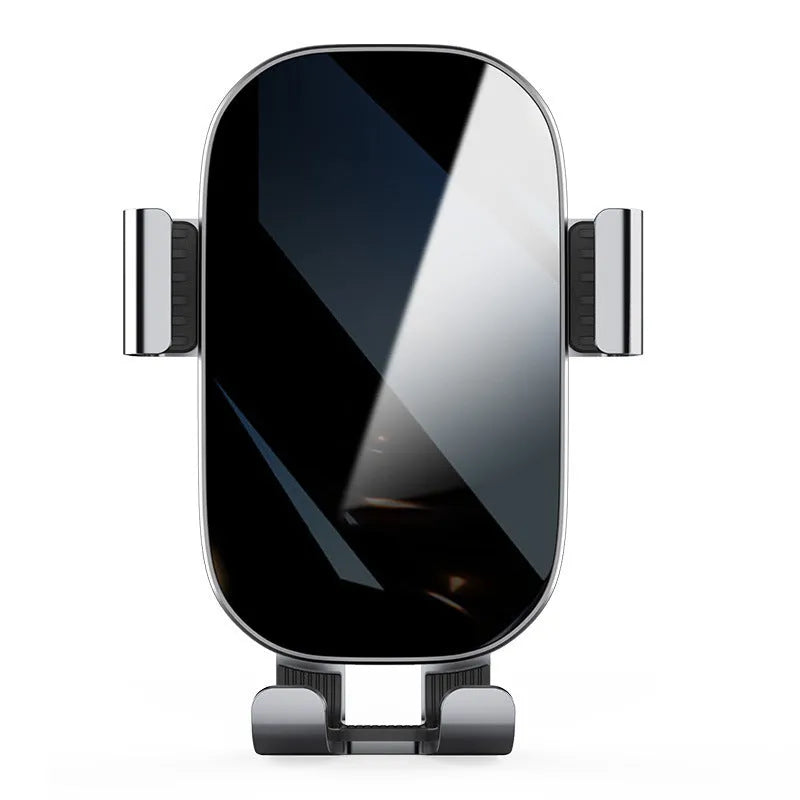 Black sucker car phone holder with USB cable attached to a dashboard for mobile phone charging and mounting