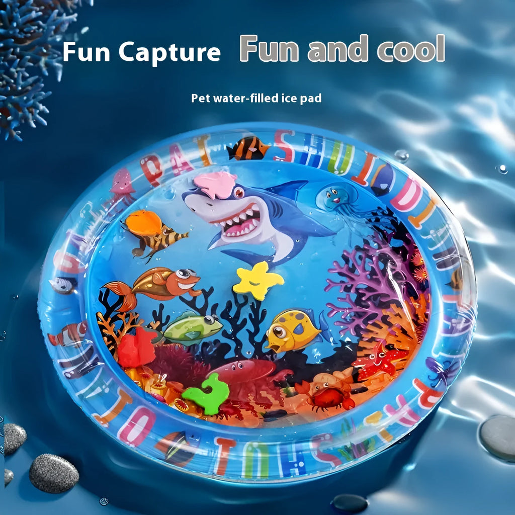 PVC inflatable pet cooling water cushion with aquatic designs for dogs and cats