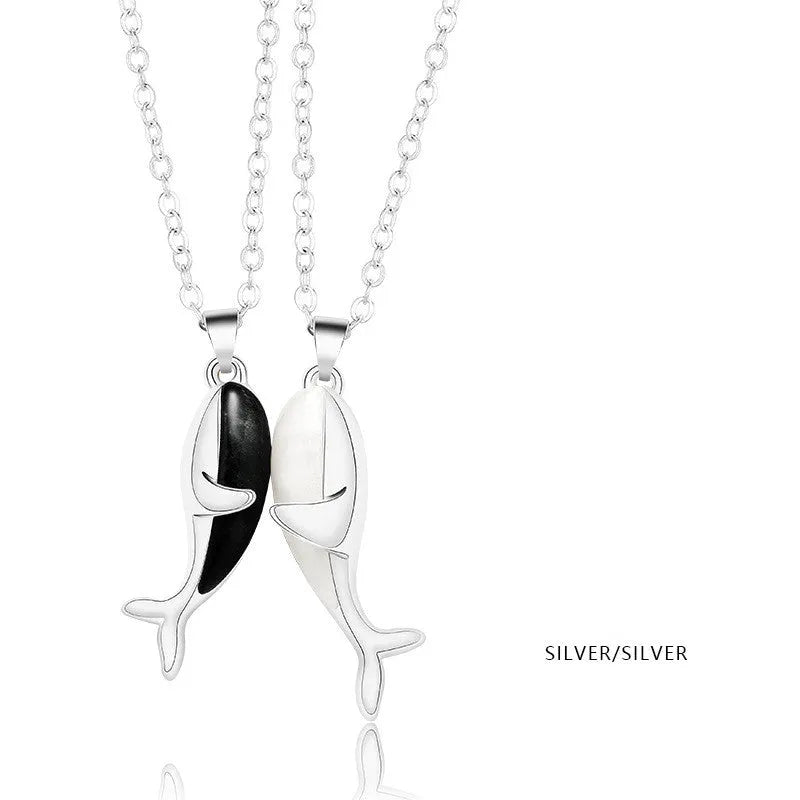 Palm couple magnet necklace with handshake clavicle chain in Korean style alloy geometric pendant white gold platinum black silver matt black