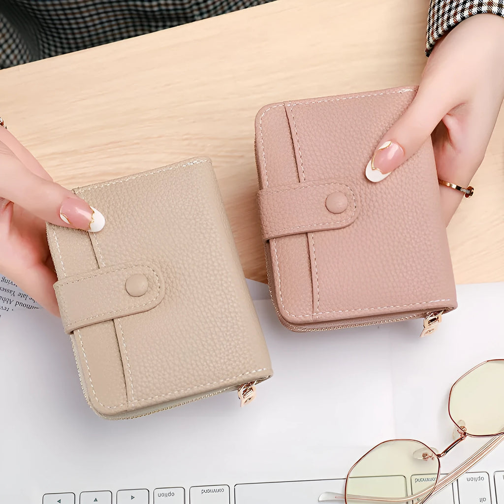 Women's lychee pattern anti-bacterial short wallet in PU leather