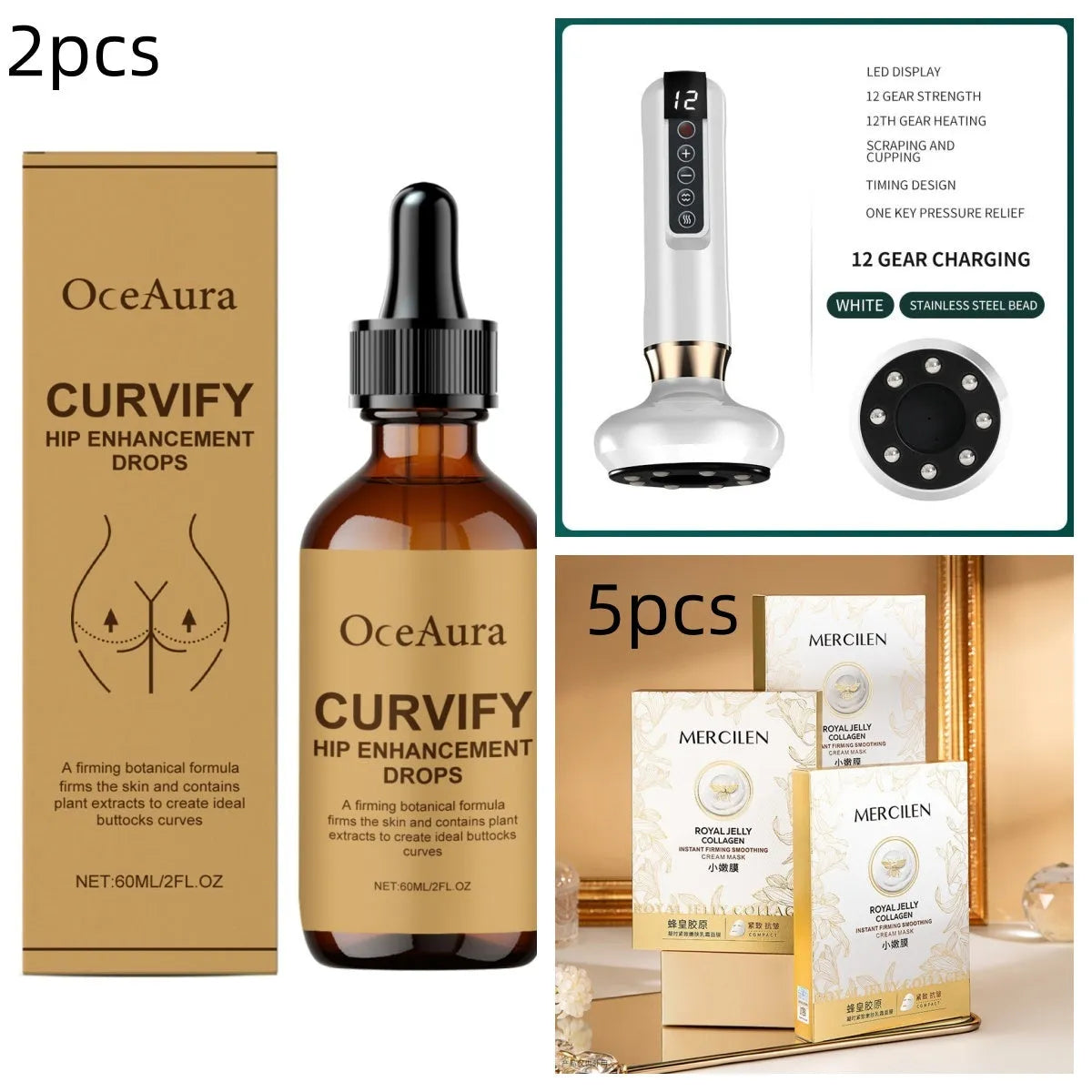 Electric vacuum cupping massager with green body and suction cups for anti-cellulite and gua sha massage