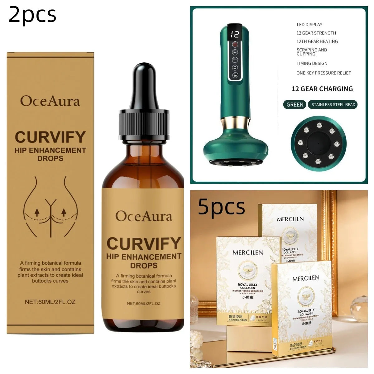 Electric vacuum cupping massager with green body and suction cups for anti-cellulite and gua sha massage