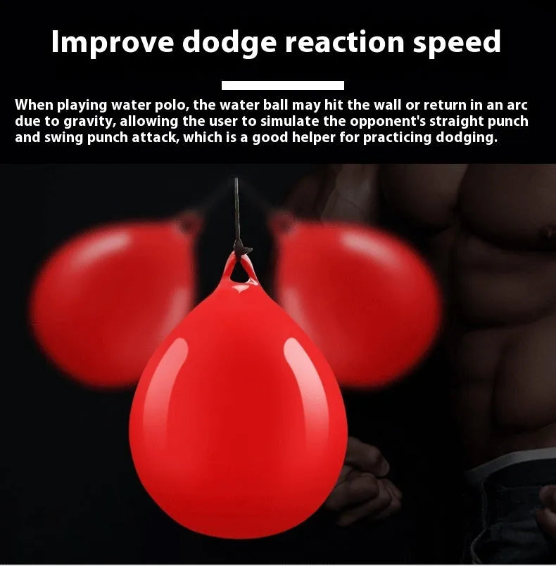 Red water-filled boxing reaction ball with hook rope for martial arts training