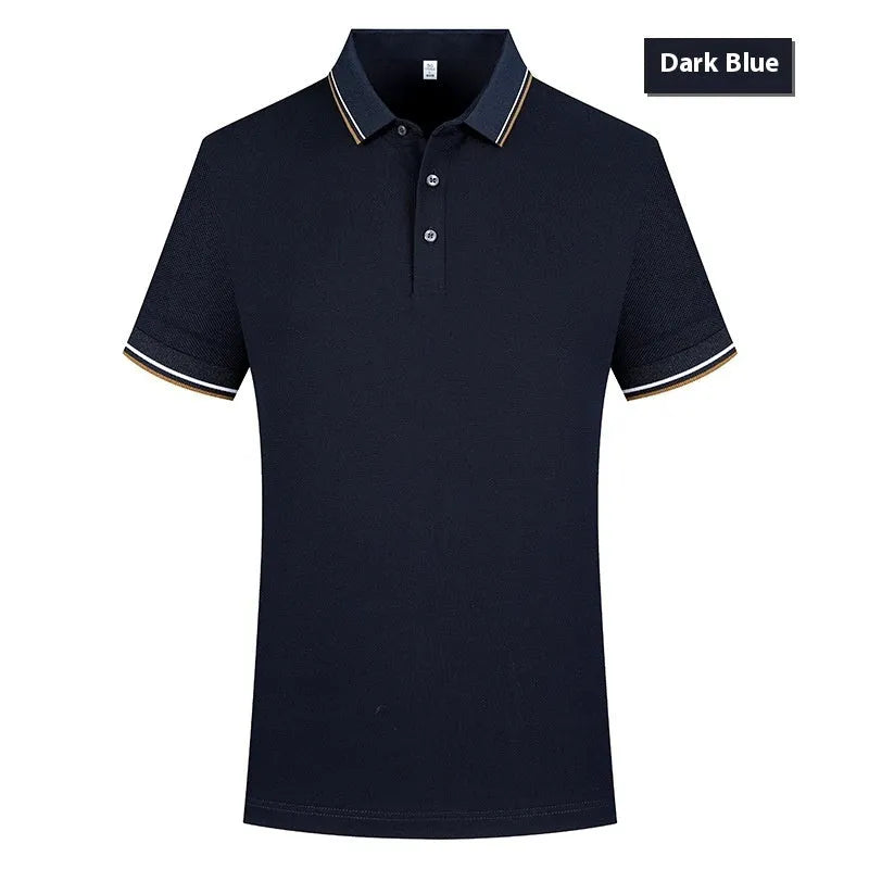 men's casual polo shirt in white with lapel collar and short sleeves, pearl cotton fabric