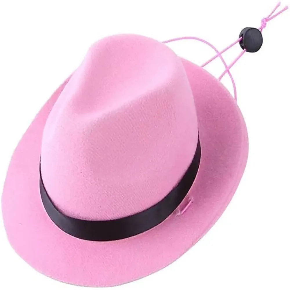 Wool felt mini sun hat for small pets in pink, black, brown, or red, S size 155cm diameter.
