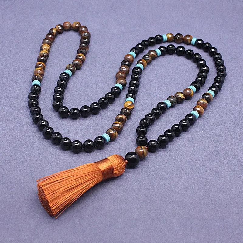 Black agate and tigereye geometric jewellery set with bracelet and necklace