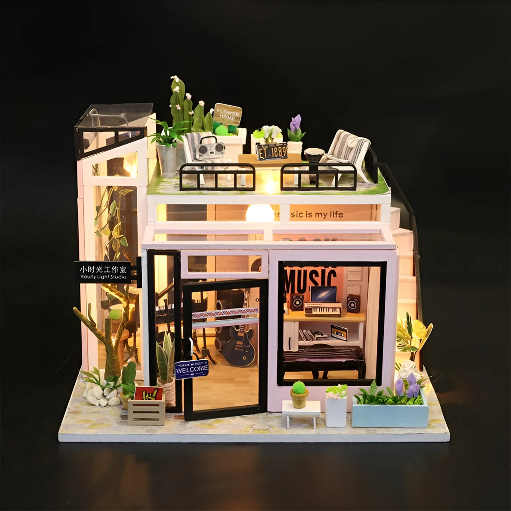 Small Time Studio handmade wooden toy cottage building model with flash function in M903 English version