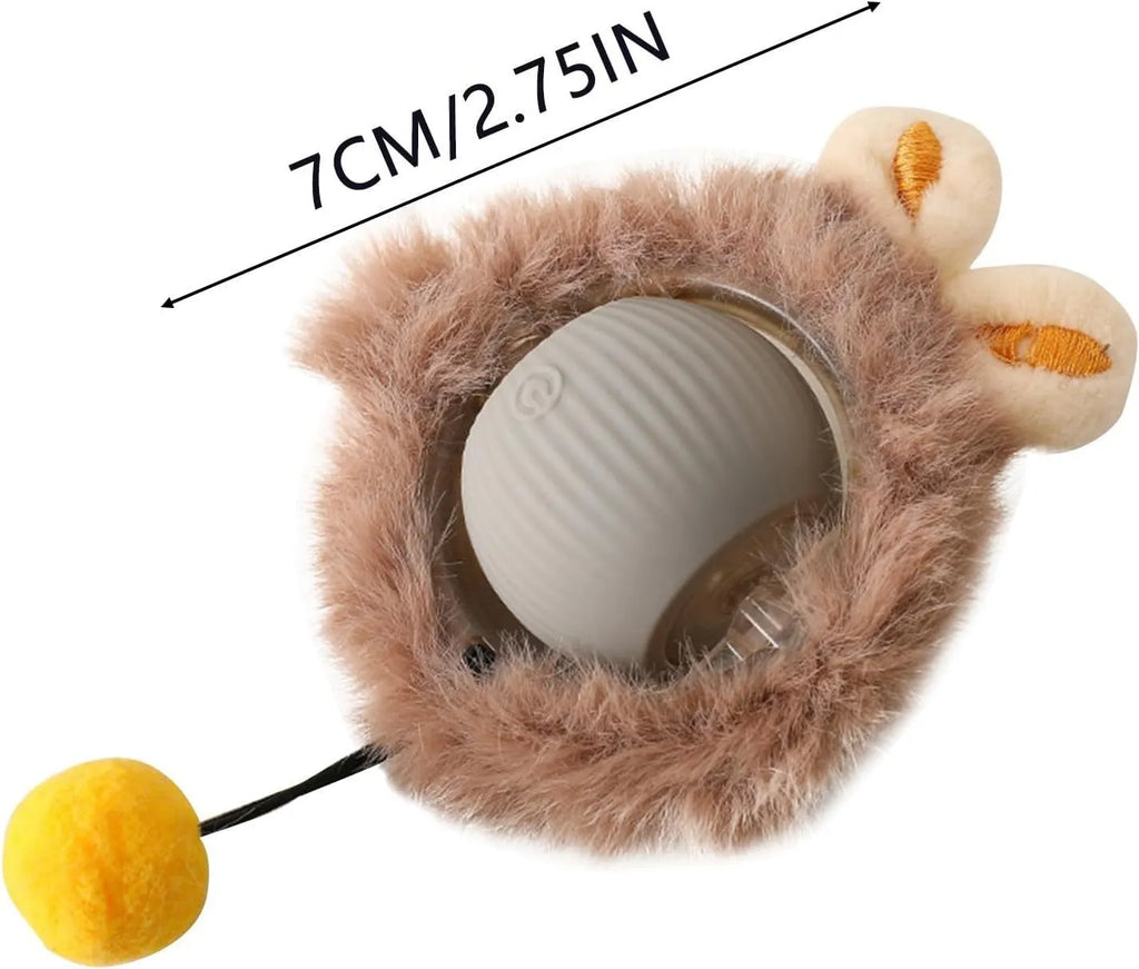 Automatic rotating pet ball with string in grey, green, and red colours for dogs and cats