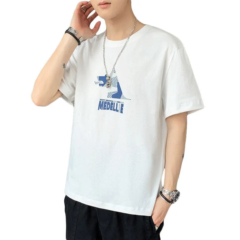 Loose fit boys cotton T-shirt with letter print, round neck and short sleeves, available in multiple colours