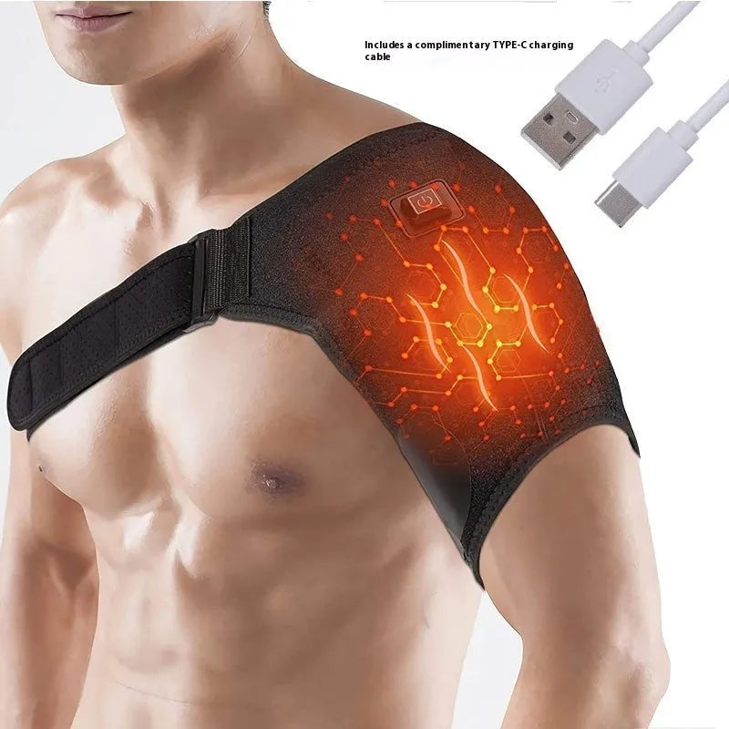 USB electric heating shoulder pad showing plug and free size design.