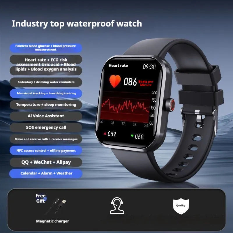 Smart Bluetooth call sports bracelet with TFT touch screen in black, showing heart rate monitoring display