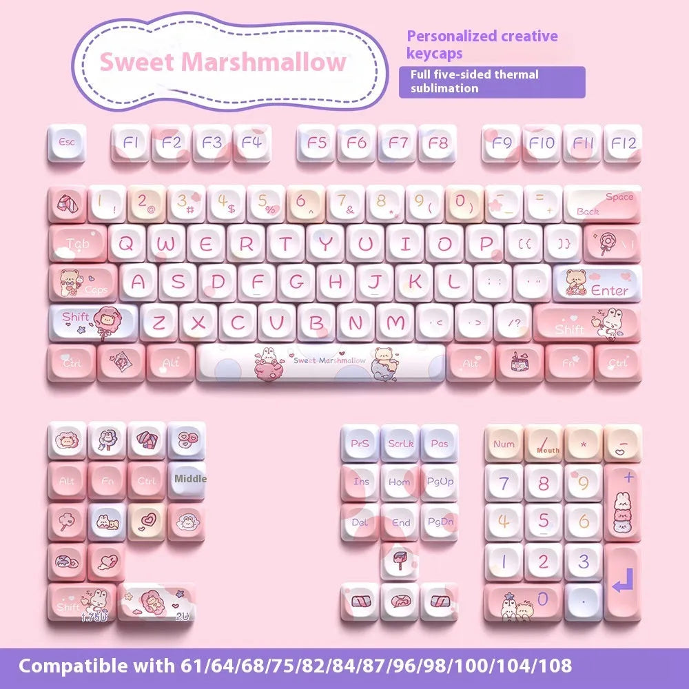 Sweet Cotton Candy coloured mechanical keyboard keycaps arranged in 112-key and 120-key sets