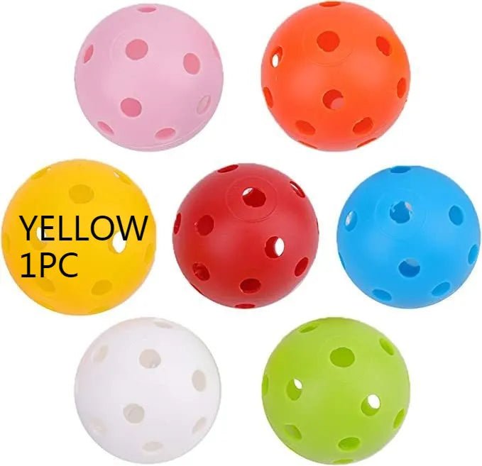 24 multi-colour 42mm golf practice balls in red, orange, blue, green, white, yellow stored in mesh net bag