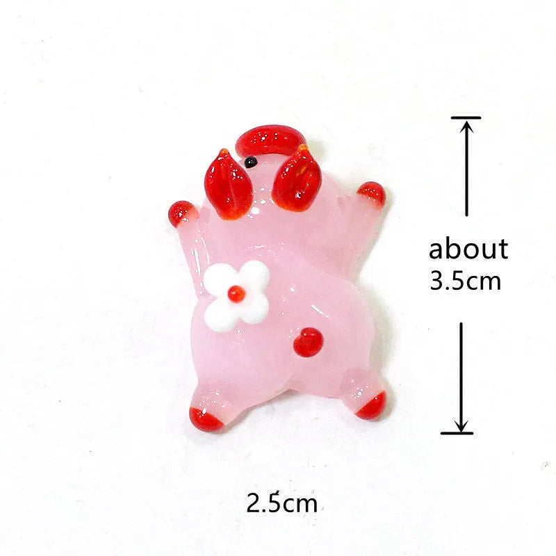 Polished glass piggy ornament Japanese cartoon animal decoration 3.5cm on shelf