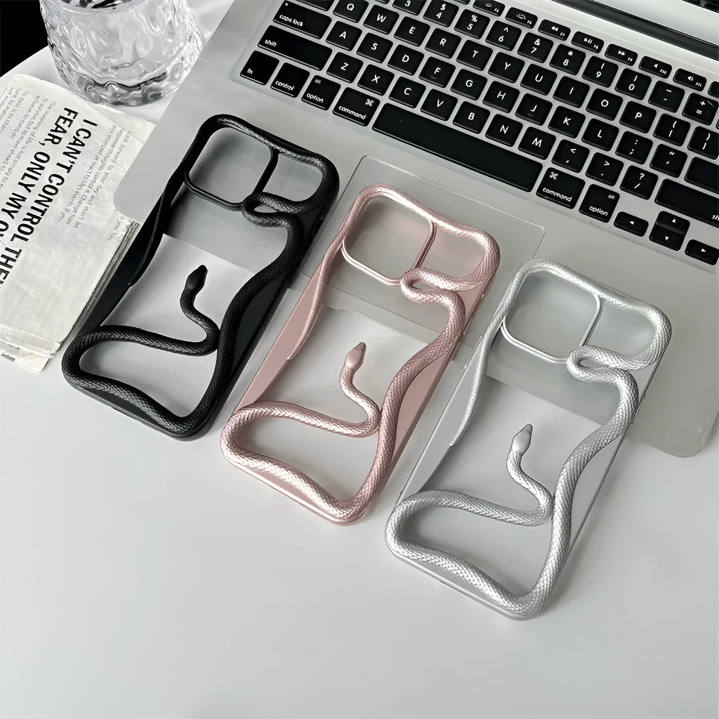 Electroplated glossy hollow snake TPU phone case for iPhone 13-16 series with reflective silver finish