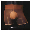 Men's shiny transparent nylon underwear with lace closure in U-shaped bag style