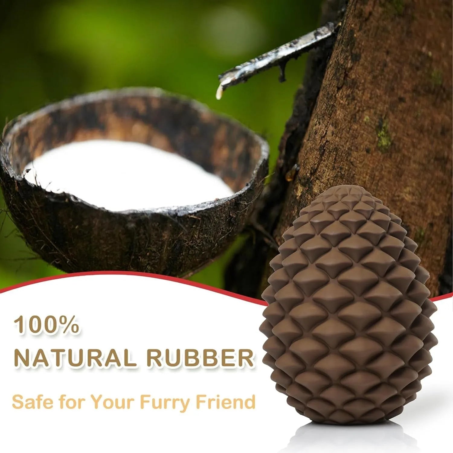 Natural rubber pine cone shaped dog toy with treat dispenser for medium and large dogs