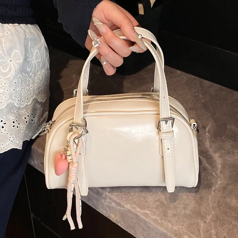 Soft PU women's small square shoulder bag with shell-shaped design in various colour options
