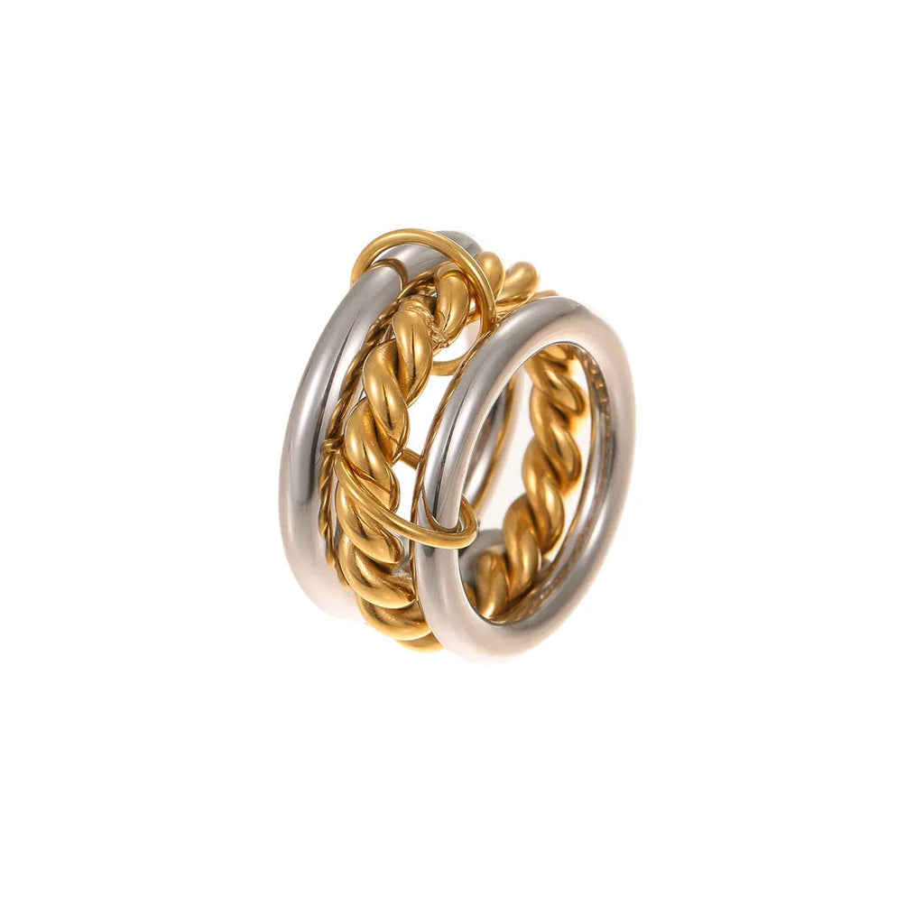 Women's stainless steel stacked ring set with 18K gold plating in three colour variations