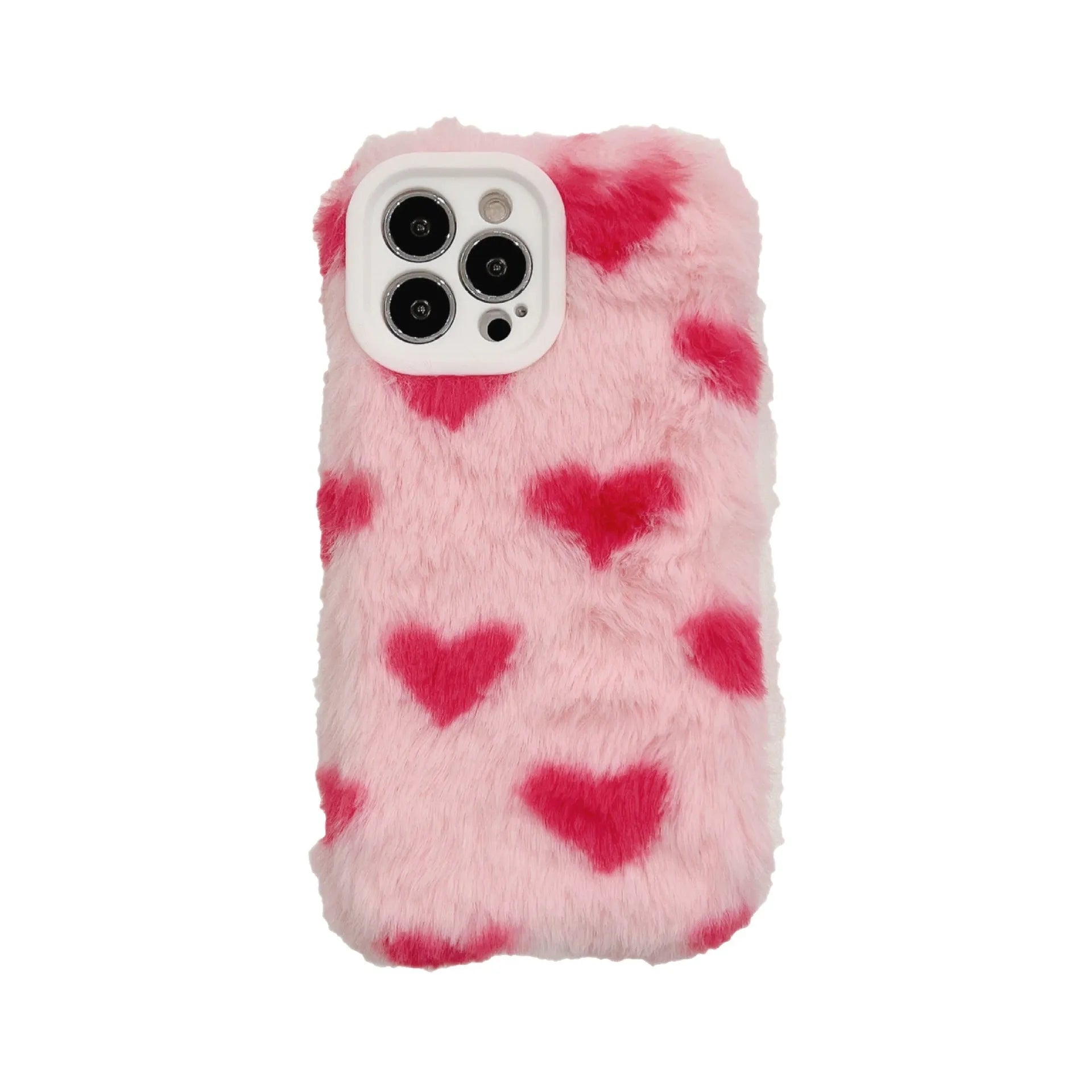 Pink silicone iPhone case with Love Plush cartoon design, shown as a back cover.