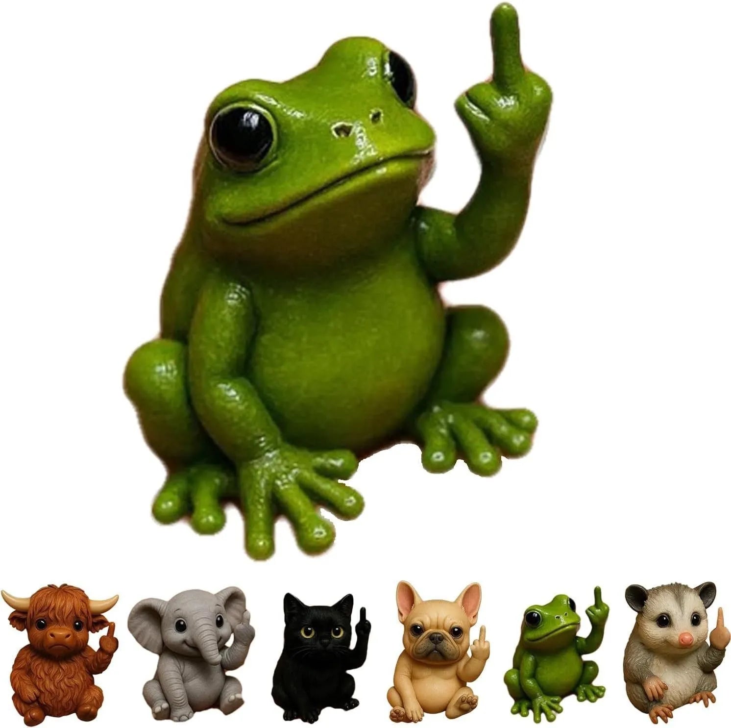 Mini funny animal resin doll with middle finger gesture in cat, dog, elephant styles.