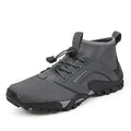 Men's non-slip hiking shoes with fly woven upper and rubber sole, mid-top style in black