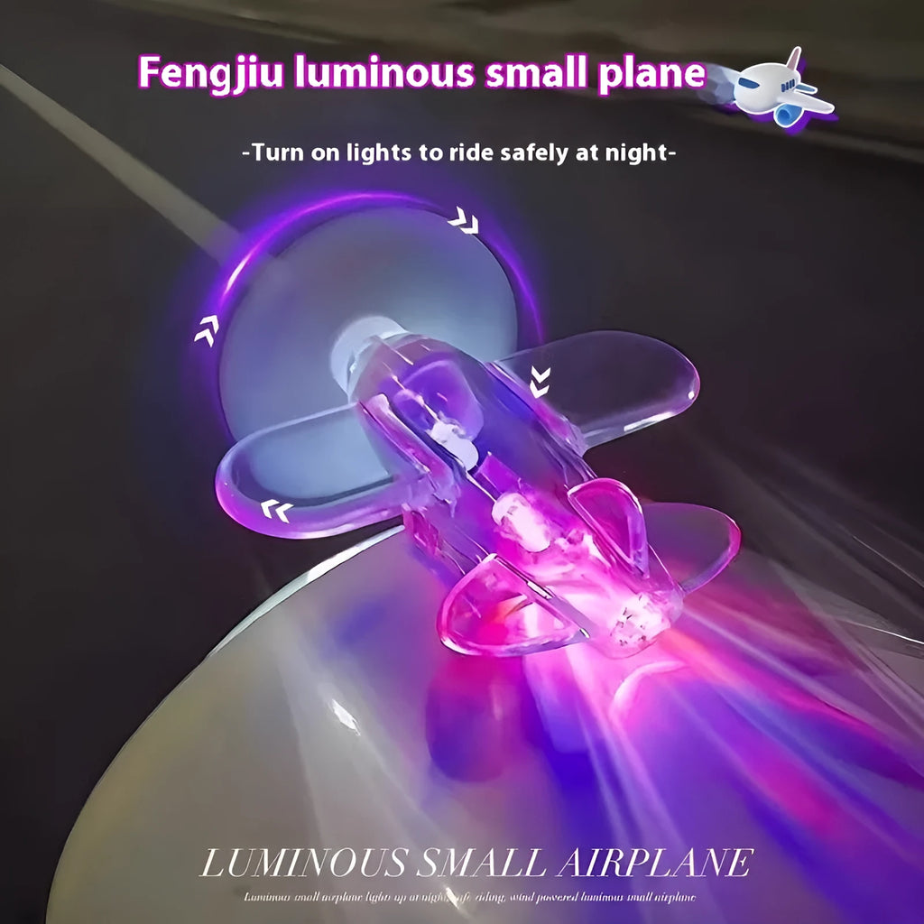 Wind powered LED car decoration with rotating flying chair or small airplane ornament in blue, red, transparent, or yellow