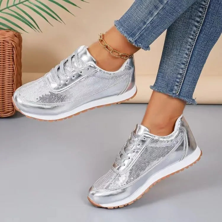 Women's black thick-soled casual sneakers with square toe design and PU leather upper