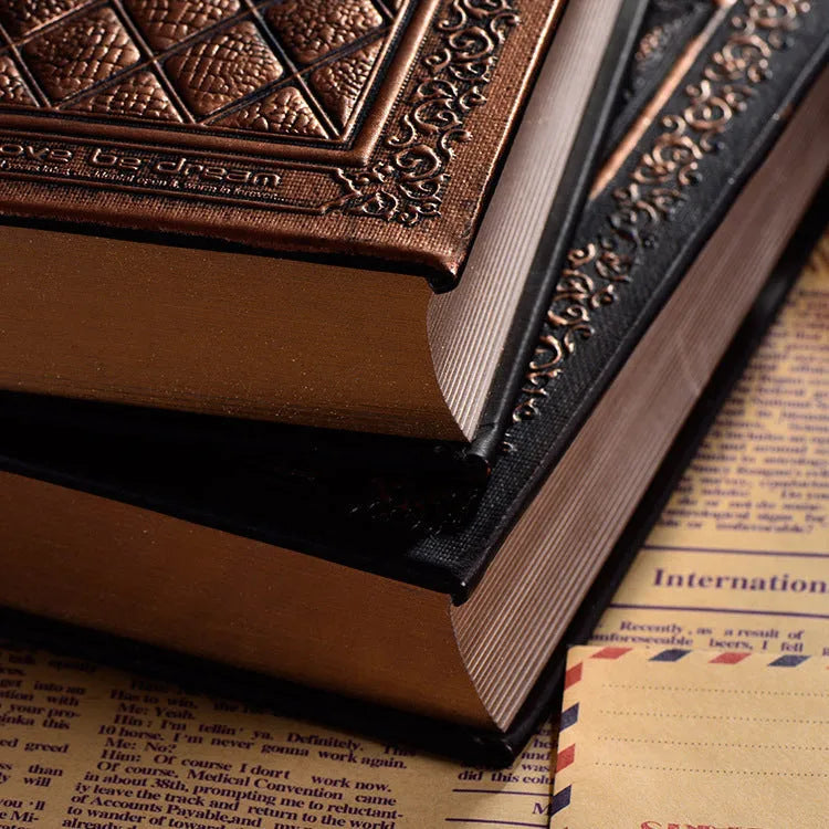 Embossed faux leather notepad with textured three-dimensional cover in bronze colour