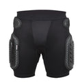 Black cycling protective hip pad pants shown flat, highlighting the integrated hip cushioning area.