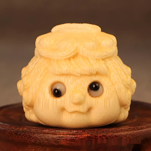 Solid bamboo carved golden toad princess ornament in cute style, 5.0 size