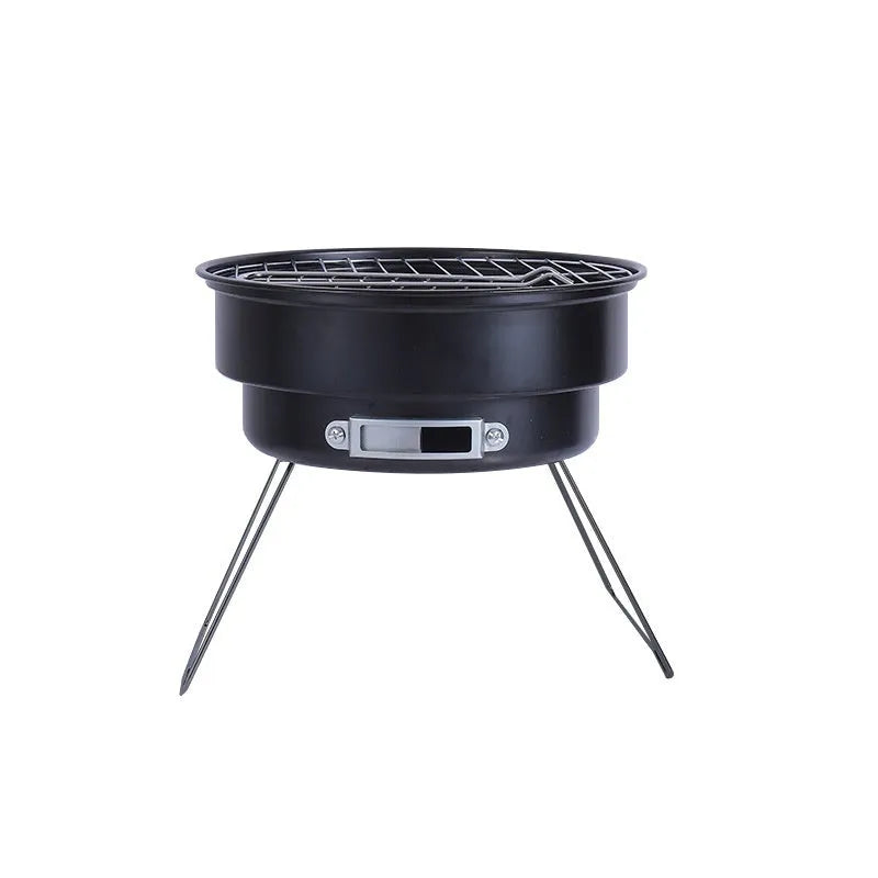 Small round folding outdoor ice stove with barbecue grill and mesh for 1-2 people.
