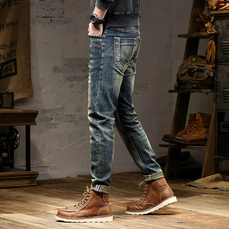 Men's retro colour skinny fit jeans with stretch denim and zip fly closure