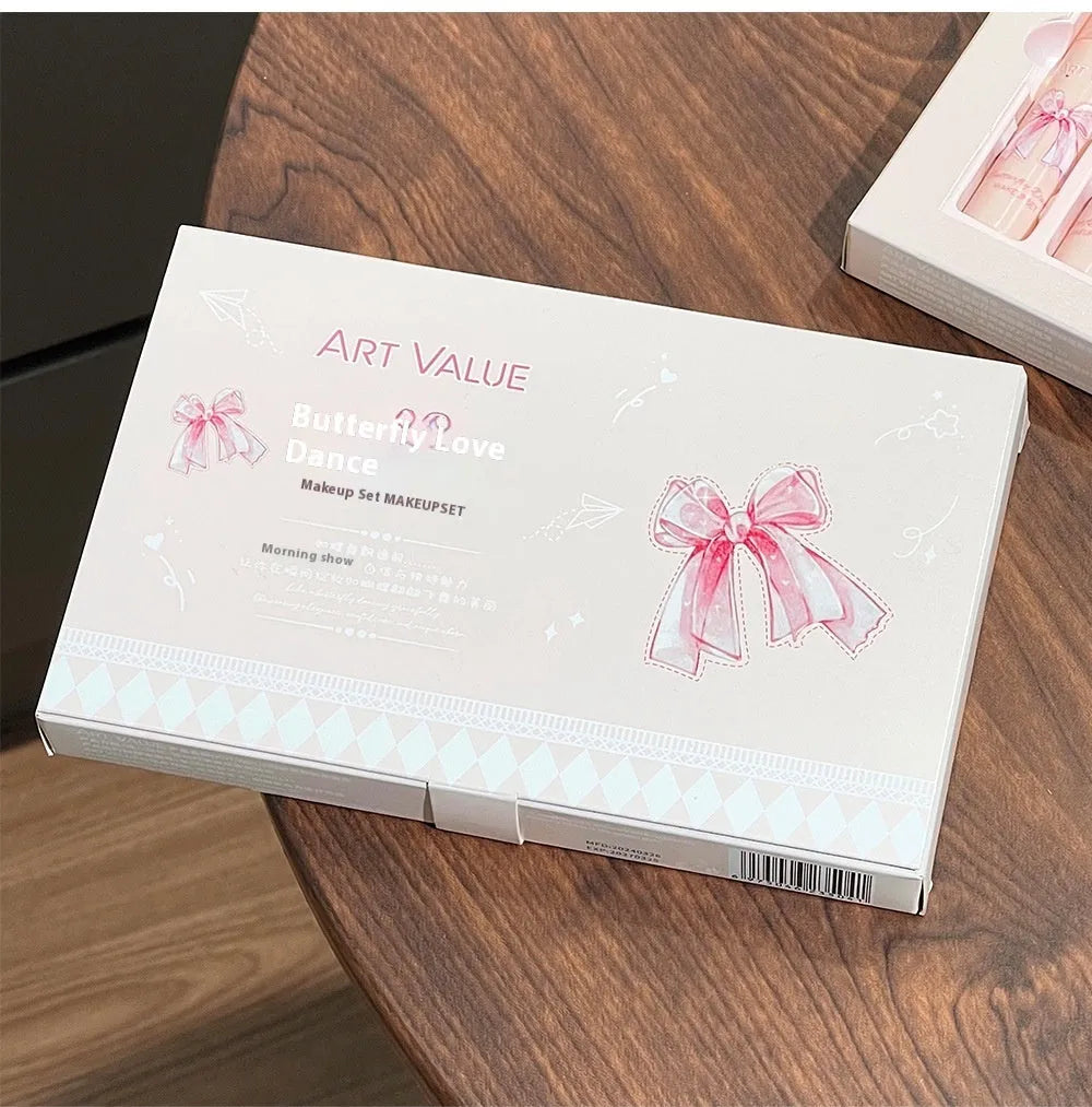 Butterfly Coloured Box Suite make-up set with pink cosmetics, four lip muds, blush and necklace